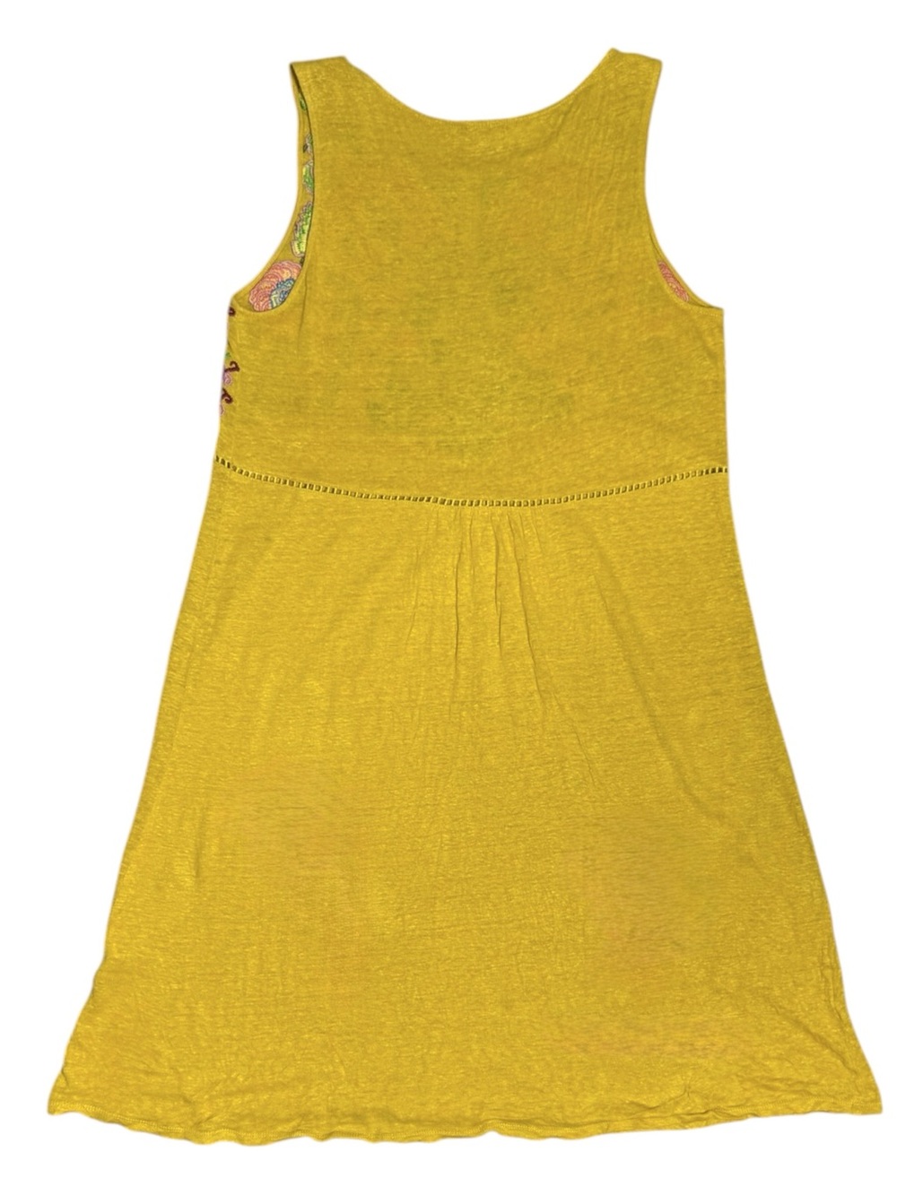 Sundance Linen Embroidered Floral Boho Dress XS Mustard Yellow Folk Art - Picture 3 of 6